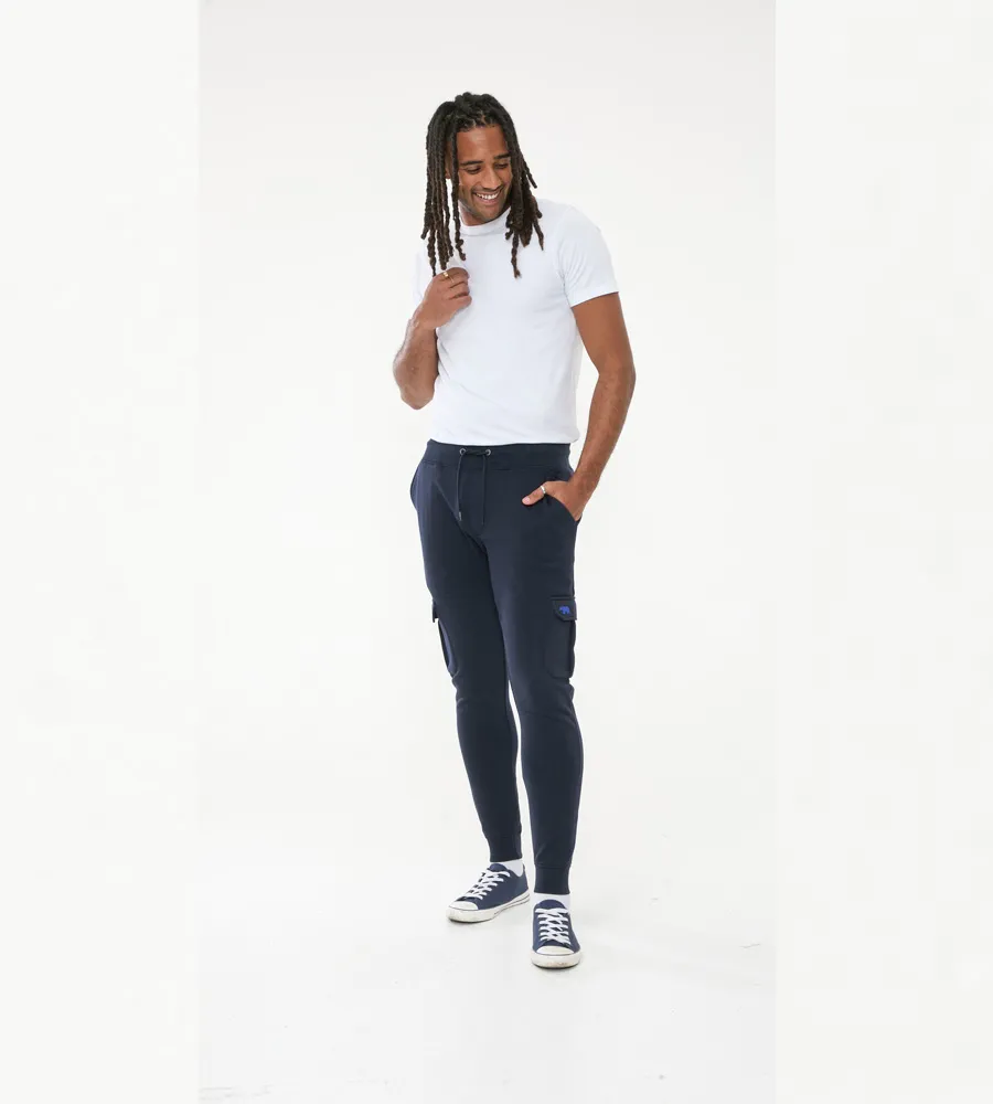 D555 Men's Navy Joggers with Cargo Pocket and Ribbed Cuffs (TILDEN 1)